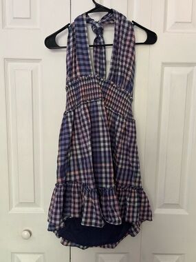 aerie Plaid Halter Mini Dress in Purple and Pink